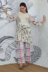 Buy_Shivani Bhargava_Gray Chanderi Round Neck Grey Digital Print High Low Tunic _at_Aza_Fashions