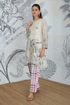 Buy_Shivani Bhargava_Gray Chanderi Round Neck Grey Digital Print High Low Tunic _Online_at_Aza_Fashions
