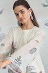 Shop_Shivani Bhargava_Gray Chanderi Round Neck Grey Digital Print High Low Tunic _Online_at_Aza_Fashions