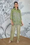 Shop_Shivani Bhargava_Green Silk Satin Collared Digital Print Asymmetrical Shirt _Online_at_Aza_Fashions