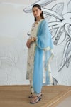 Buy_Shivani Bhargava_Ivory Chanderi, Cotton V-neck Digital Print Jungle Kurta Set _Online_at_Aza_Fashions