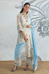Shop_Shivani Bhargava_Ivory Chanderi, Cotton V-neck Digital Print Jungle Kurta Set _Online_at_Aza_Fashions