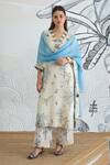 Shivani Bhargava_Ivory Chanderi, Cotton V-neck Digital Print Jungle Kurta Set _at_Aza_Fashions