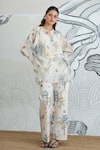 Buy_Shivani Bhargava_Ivory Chanderi, Cotton Round Neck Digital Print Tunic And Pants _Online_at_Aza_Fashions