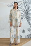 Buy_Shivani Bhargava_Ivory Chanderi, Cotton Round Neck Digital Print Tunic And Pants _at_Aza_Fashions