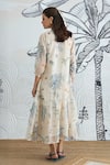 Shop_Shivani Bhargava_Ivory Chanderi Split V-neck Jungle Frill Dress _at_Aza_Fashions