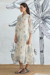 Shivani Bhargava_Ivory Chanderi Split V-neck Jungle Frill Dress _Online_at_Aza_Fashions