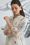 Buy_Shivani Bhargava_Ivory Chanderi Split V-neck Jungle Frill Dress _Online_at_Aza_Fashions