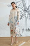Buy_Shivani Bhargava_Ivory Silk Satin Collared Jungle Shirt Dress _Online_at_Aza_Fashions