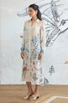 Shop_Shivani Bhargava_Ivory Silk Satin Collared Jungle Shirt Dress _Online_at_Aza_Fashions