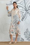 Shivani Bhargava_Ivory Silk Satin Collared Jungle Shirt Dress _at_Aza_Fashions