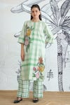 Buy_Shivani Bhargava_Green Cotton Embroidery Round Neck Check Flower Placement Kurta Set _at_Aza_Fashions