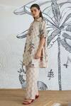 Buy_Shivani Bhargava_Beige Cotton Collared Check Flower Box Pleat Kurta And Pant _Online_at_Aza_Fashions