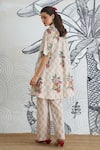 Shop_Shivani Bhargava_Beige Cotton Collared Check Flower Box Pleat Kurta And Pant _at_Aza_Fashions