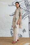 Shivani Bhargava_Beige Cotton Collared Check Flower Box Pleat Dress _Online_at_Aza_Fashions