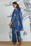 Shop_Shivani Bhargava_Blue Cotton Round Neck Flower Kimono Tunic And Pant Set _at_Aza_Fashions