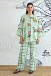 Buy_Shivani Bhargava_Green Cotton Embroidery Round Neck Check Flower Namah Tunic _at_Aza_Fashions