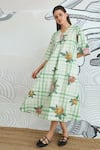 Buy_Shivani Bhargava_Green Cotton V-neck Check Long Dress _Online_at_Aza_Fashions