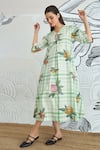 Shop_Shivani Bhargava_Green Cotton V-neck Check Long Dress _Online_at_Aza_Fashions