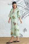 Shivani Bhargava_Green Cotton V-neck Check Long Dress _at_Aza_Fashions