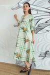 Buy_Shivani Bhargava_Green Cotton V-neck Check Long Dress 