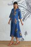 Buy_Shivani Bhargava_Blue Cotton V-neck Digital Print Long Dress _Online_at_Aza_Fashions