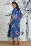Shop_Shivani Bhargava_Blue Cotton V-neck Digital Print Long Dress _at_Aza_Fashions