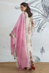 Shop_Shivani Bhargava_Beige Chanderi, Cotton V-neck Check Flower Kurta Set _at_Aza_Fashions