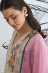 Shivani Bhargava_Beige Chanderi V-neck Digital Print Kurta _Online_at_Aza_Fashions