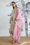 Shop_Shivani Bhargava_Beige Chanderi V-neck Digital Print Kurta _Online_at_Aza_Fashions