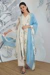 Buy_Shivani Bhargava_Ivory Chanderi, Cotton V-neck Jungle Digital Print Anarkali Set _at_Aza_Fashions