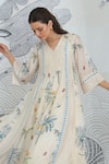 Buy_Shivani Bhargava_Ivory Chanderi V-neck Digital Print Jungle Anarkali _Online_at_Aza_Fashions