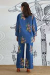Shop_Shivani Bhargava_Blue Cotton Collared Flower Big Shirt And Pant Set _at_Aza_Fashions