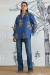 Buy_Shivani Bhargava_Blue Cotton Collared Big Digital Print Shirt _Online_at_Aza_Fashions