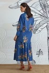 Shop_Shivani Bhargava_Blue Cotton Collared Floral Digital Print Shirt And Skirt Set _at_Aza_Fashions