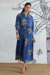 Shop_Shivani Bhargava_Blue Cotton Collared Floral Digital Print Shirt And Skirt Set _Online_at_Aza_Fashions