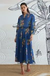 Buy_Shivani Bhargava_Blue Cotton Collared Floral Digital Print Shirt And Skirt Set 