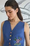 Shivani Bhargava_Blue Cotton Embroidery V-neck Waistcoat And Flower Skirt _Online_at_Aza_Fashions