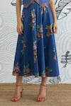 Buy_Shivani Bhargava_Blue Cotton Embroidery V-neck Waistcoat And Flower Skirt _Online_at_Aza_Fashions