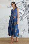 Shop_Shivani Bhargava_Blue Cotton Embroidery V-neck Waistcoat And Flower Skirt _Online_at_Aza_Fashions