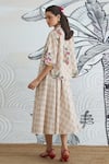 Shop_Shivani Bhargava_Beige Cotton Embroidery Collared Check Flower Crop Shirt And Skirt _at_Aza_Fashions