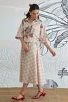 Shivani Bhargava_Beige Cotton Embroidery Collared Check Flower Crop Shirt And Skirt _Online_at_Aza_Fashions