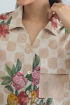 Shivani Bhargava_Beige Cotton Embroidery Collared Check Flower Crop Shirt And Skirt _at_Aza_Fashions