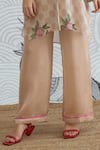 Shivani Bhargava_Beige Organza, Satin Collared Check Flower Kimono Tunic And Pants _Online_at_Aza_Fashions