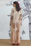 Shop_Shivani Bhargava_Beige Silk Organza Collared Check Flower Tunic _at_Aza_Fashions