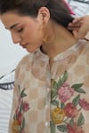 Shivani Bhargava_Beige Silk Organza Collared Check Flower Tunic _at_Aza_Fashions