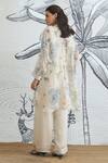 Shop_Shivani Bhargava_Ivory Organza, Satin Jungle Kimono Tunic With Blue Piping Pants _at_Aza_Fashions