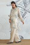 Buy_Shivani Bhargava_Ivory Silk Organza Collared Jungle Digital Print Tunic _at_Aza_Fashions