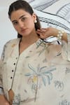 Buy_Shivani Bhargava_Cream Silk Satin Round Neck Jungle Print Cape With Waistcoat And Pants _Online_at_Aza_Fashions