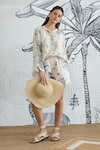 Shivani Bhargava_Ivory Chanderi, Cotton Round Neck Digital Print Tunic And Shorts Set _Online_at_Aza_Fashions
